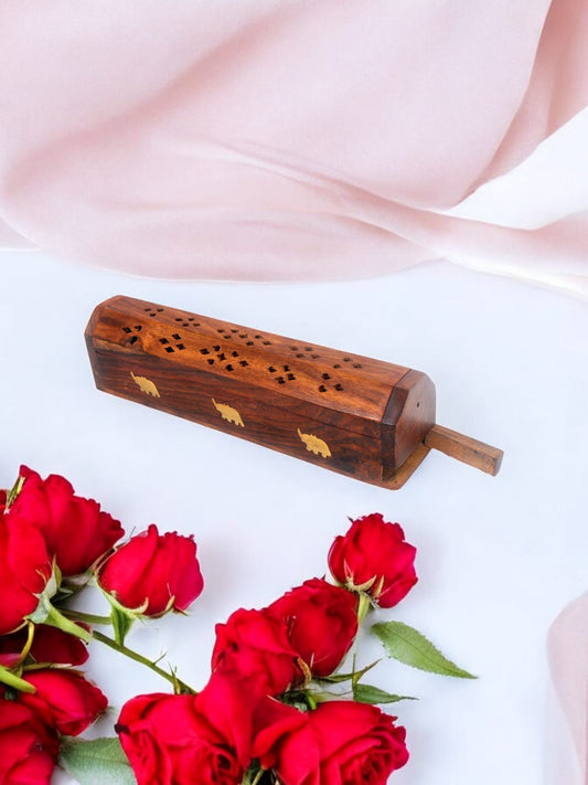 Golden-Etched Elephant Incense Holder
